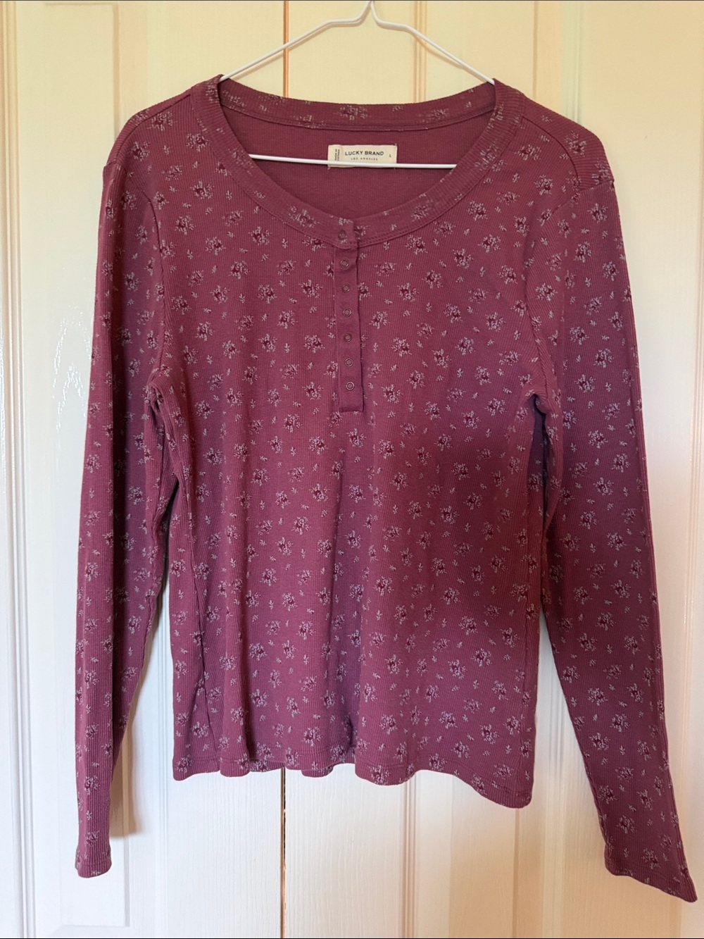 Lucky Brand Mauve Floral Long Sleeve Henley Tee